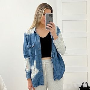 American Eagle Distressed Boyfriend Fit Denim Shirt